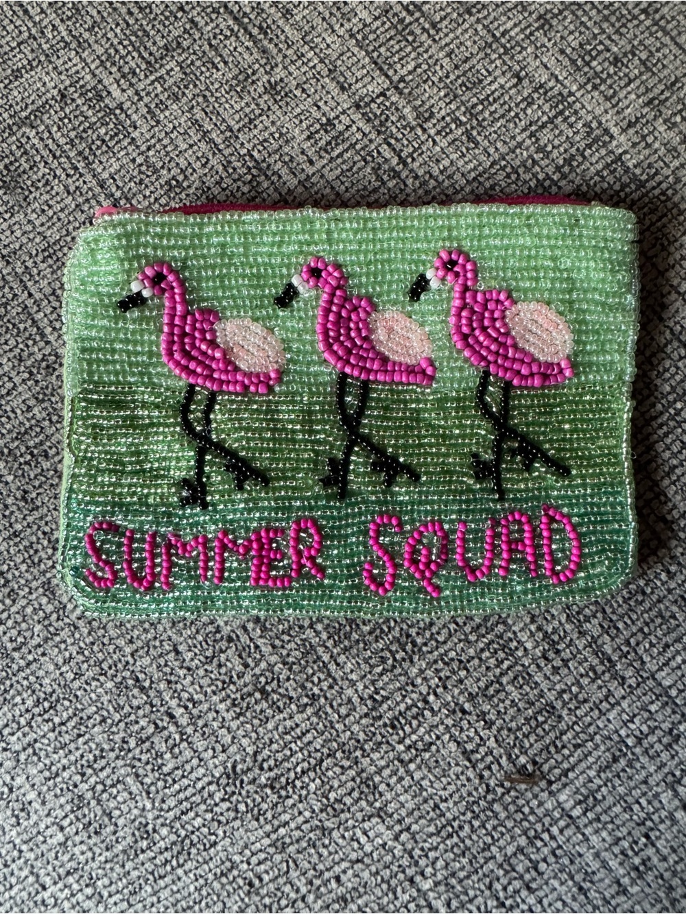 Summer Squad Green Beaded Mini Bag with Pink Flamingos